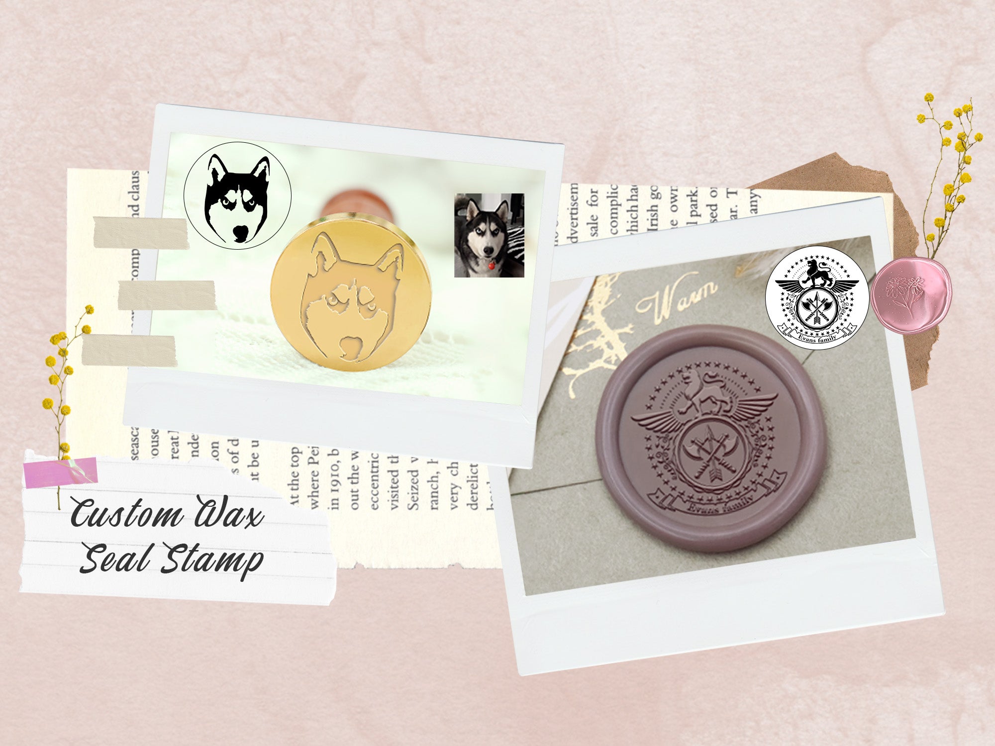 Custom-Wax-Seal-Stamp - Logo & Wedding & Name & Address