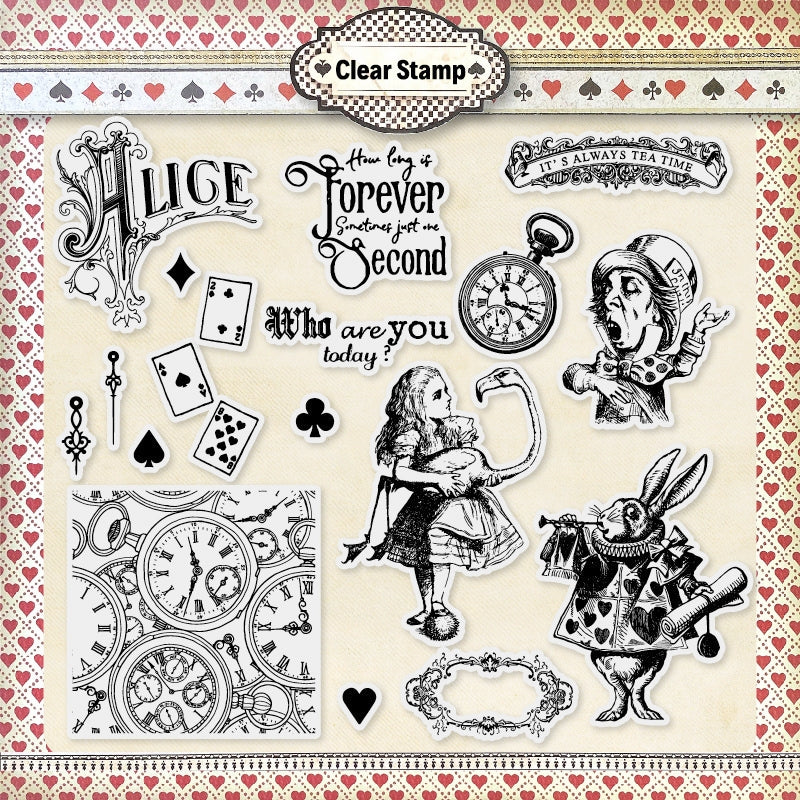 Alice in Wonderland Clear Silicone Stamps - Characters, Text1 a