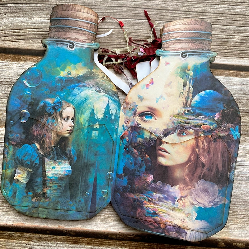 Alice's Wonderland Handmade Bottle-shaped Junk Journal Folio Kit - Stamprints4