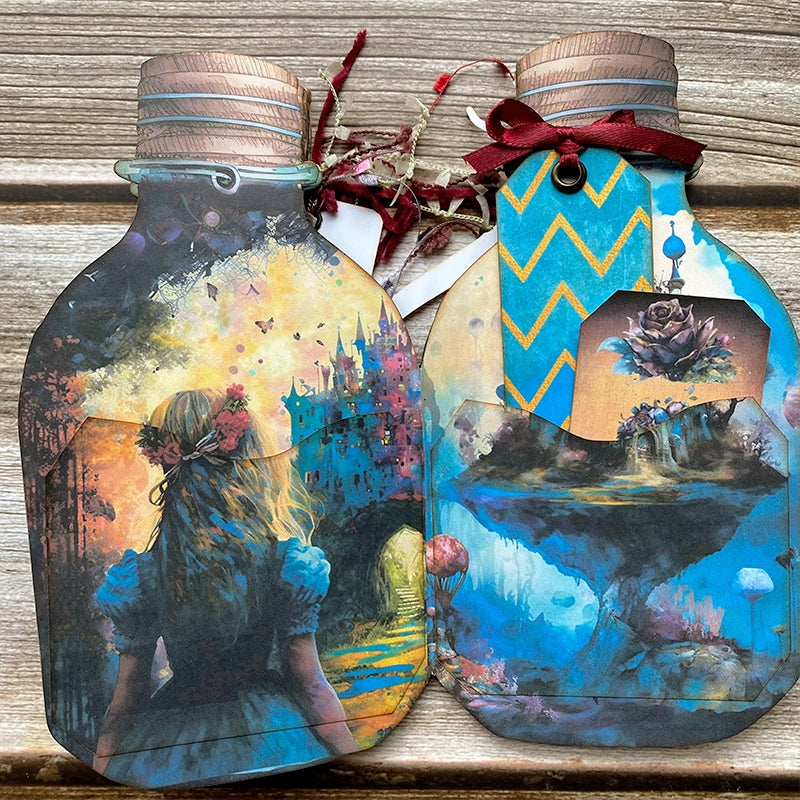 Alice's Wonderland Handmade Bottle-shaped Junk Journal Folio Kit - Stamprints5