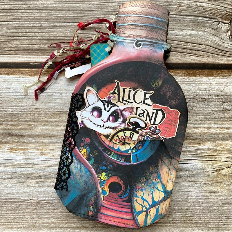 Alice's Wonderland Handmade Bottle-shaped Junk Journal Folio Kit - Stamprints8