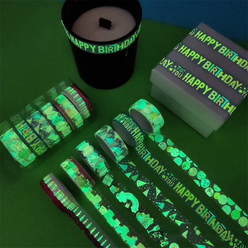 Birthday Theme Glow in the Dark Washi Tape Set (6 Rolls) a3