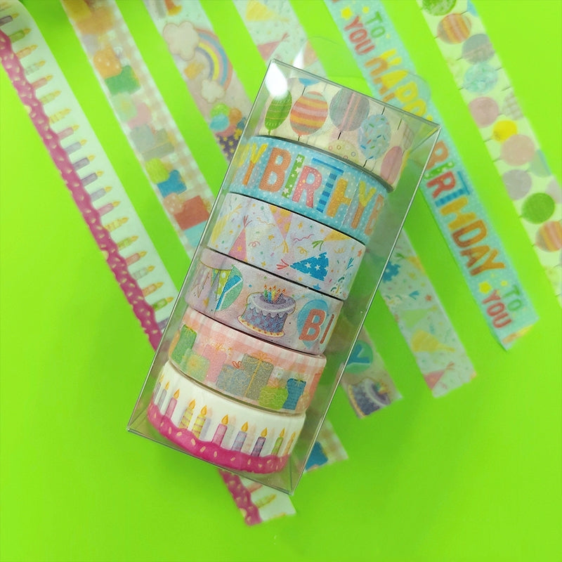Birthday Theme Glow in the Dark Washi Tape Set (6 Rolls) a