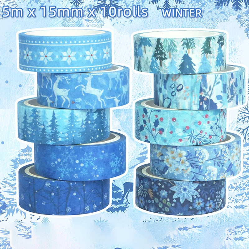 Christmas Washi Tape Set, 5 Rolls Winter Holiday Washi Masking Tape, 0.6  Blue