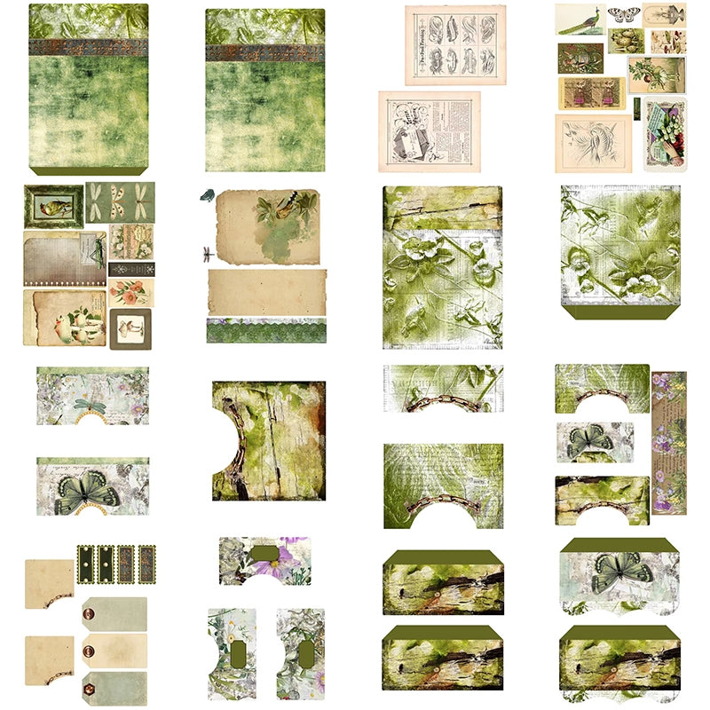 Butterfly and Lush Green Forest Handmade Junk Journal Folio Kit - Stamprints6