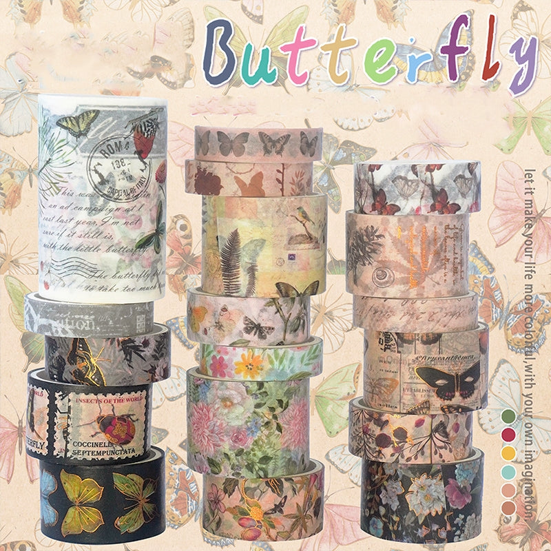 Butterfly and Nature Foil Stamped Washi Tape Set (18 Rolls) a