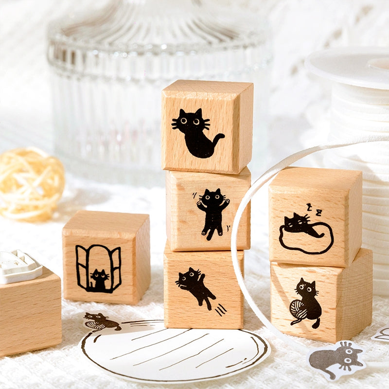 Ready Made Rubber Stamp - Cat Theme Childlike Cartoon Cute Wooden Rubber Stamp