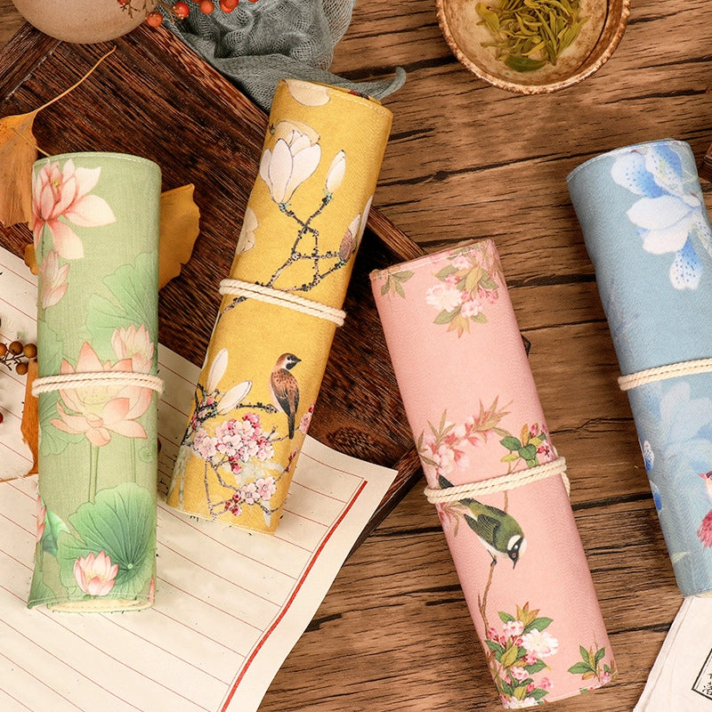 Stamprints Embrace Chinese Aesthetics and Stay Organized with Our Retro Roll Up Pencil Case - Durable Canvas Organizer | Perfect for Sketching Drawing Students
