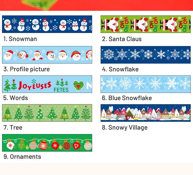 Christmas Cartoon Washi Tape - Ornaments, Snowflake, Snowman, Tree, Words 5Christmas Cartoon Washi Tape - Ornaments, Snowflake, Snowman, Tree, Words9