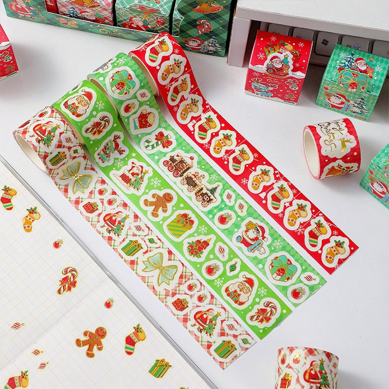 Christmas Cartoon Washi Tape - Santa Claus, Sock, Gift, Train a2