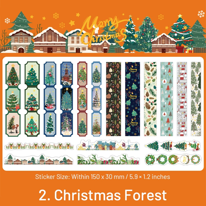 Christmas Long Gold Foil Stickers - Trees, Snowmen, Greetings, Santa Claus sku-2