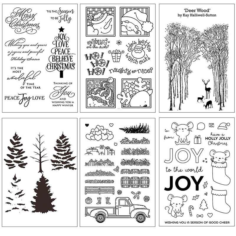 Christmas Clear Silicone Stamps - Tree, Words, Blessings, Penguin