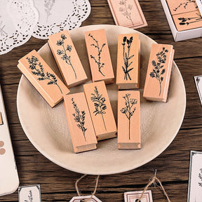 Collection of Flowers and Plants Series Vintage Botanical Wooden Stamp Set b4