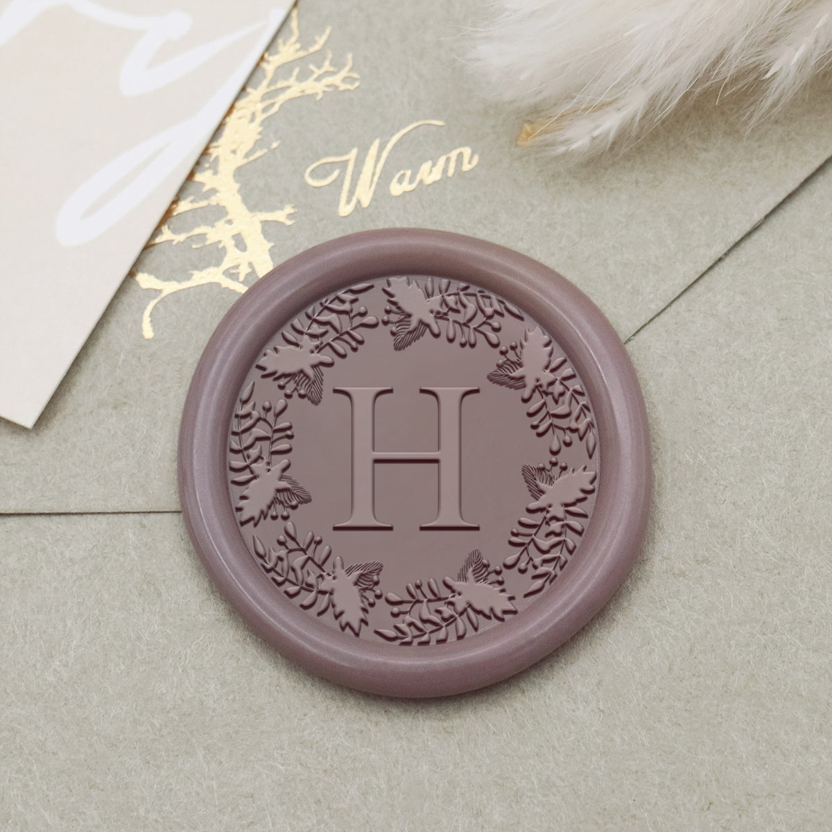 Custom Botanical Border Single Initial Wax Seal Stamp - Style 15 1