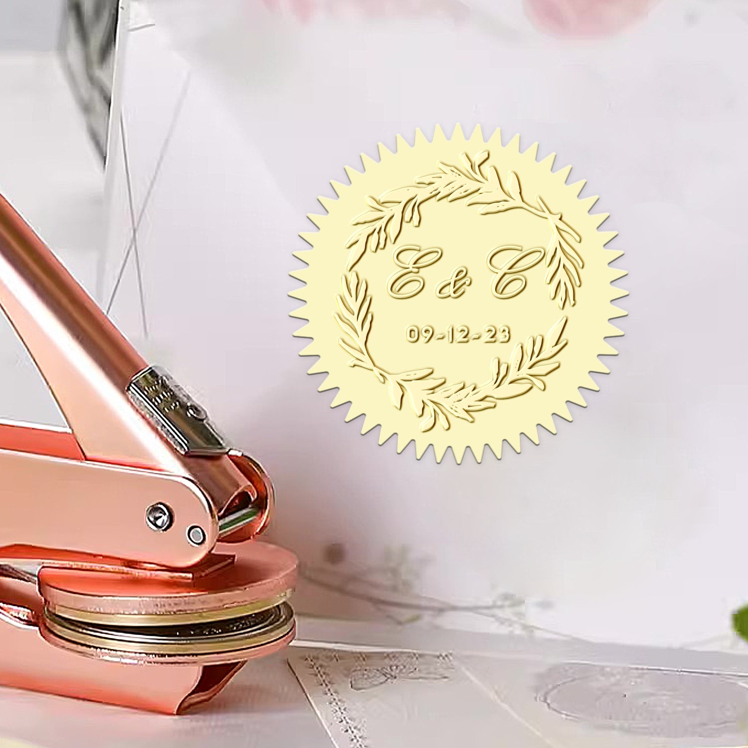Custom Branch initials Wedding Monogram Embosser - 4.Gold, image size:1500x1500