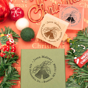 Custom Christmas Bell Address Rubber Stamp2