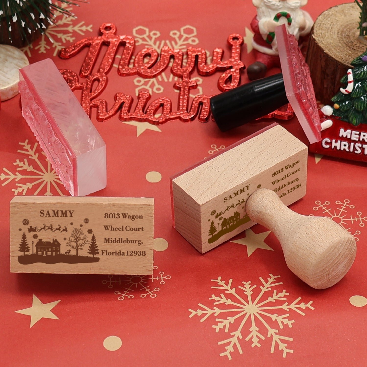 Custom Christmas Mansion Rectangle Rubber Stamp3