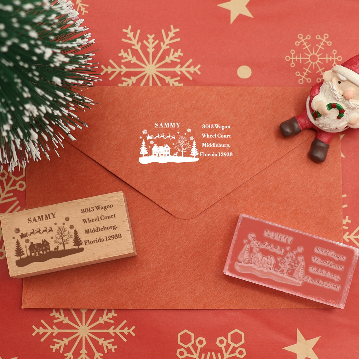 Custom Christmas Mansion Rectangle Rubber Stamp