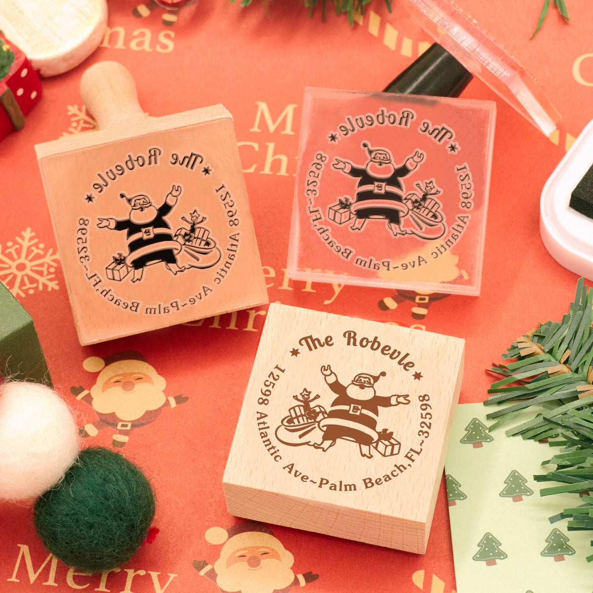 Custom Christmas Santa Claus Address Rubber Stamp1