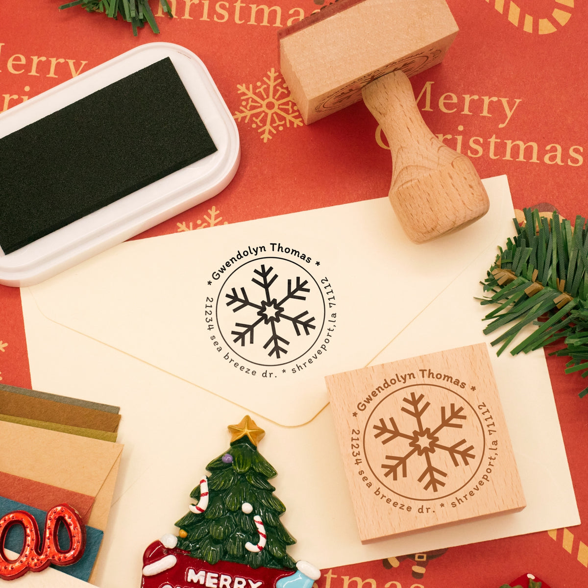 Custom Christmas Snowflake Address Rubber Stamp