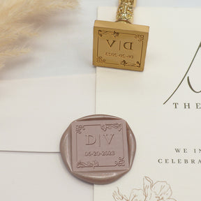 Custom Square Wedding Wax Seal Stamp - Style 10 - Stamprints3