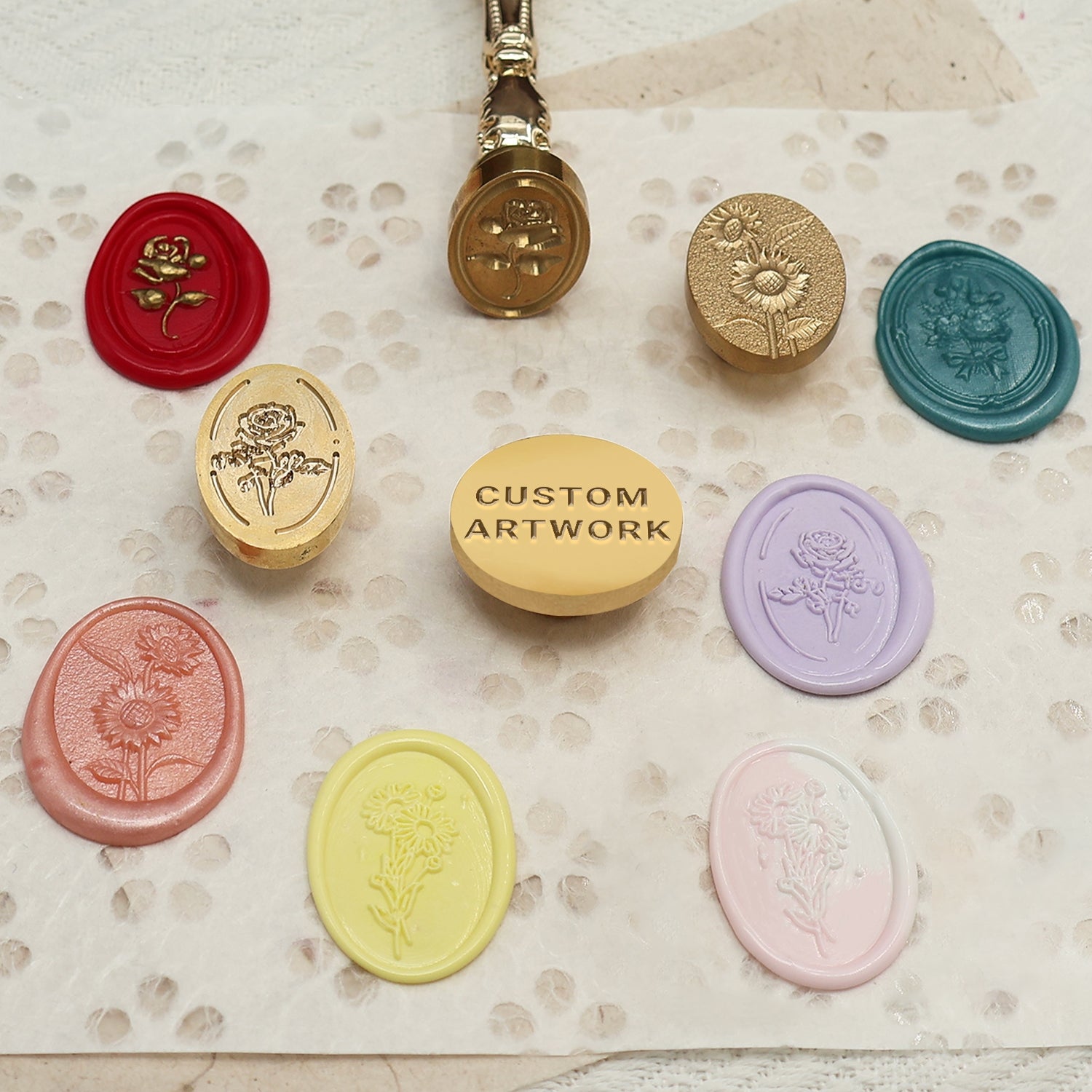 Gold Oval Wax Seal With Vintage Florals (set of 10) Wax Seals by