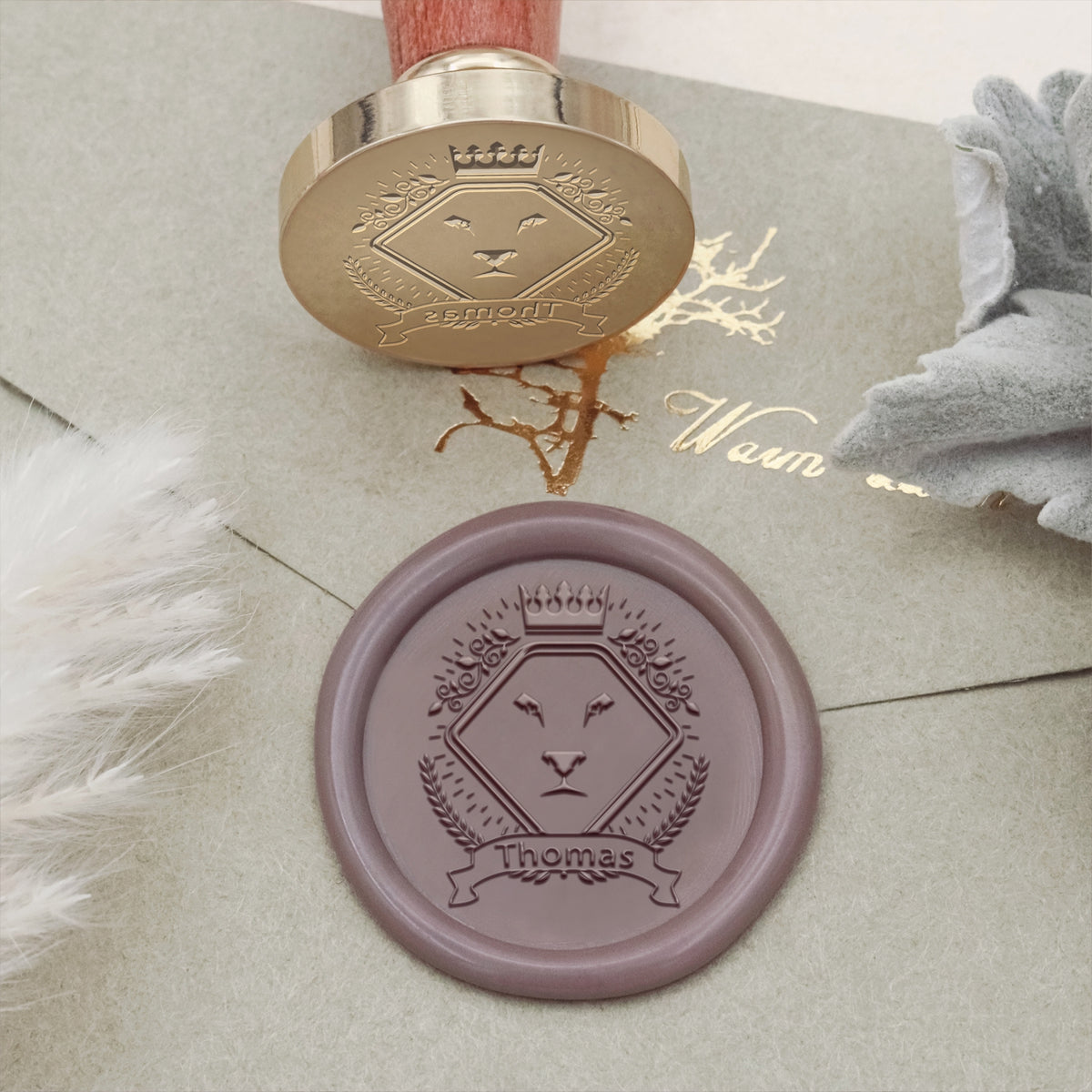 Custom Thomas Family Lion Crest Wax Seal Stamp 1
