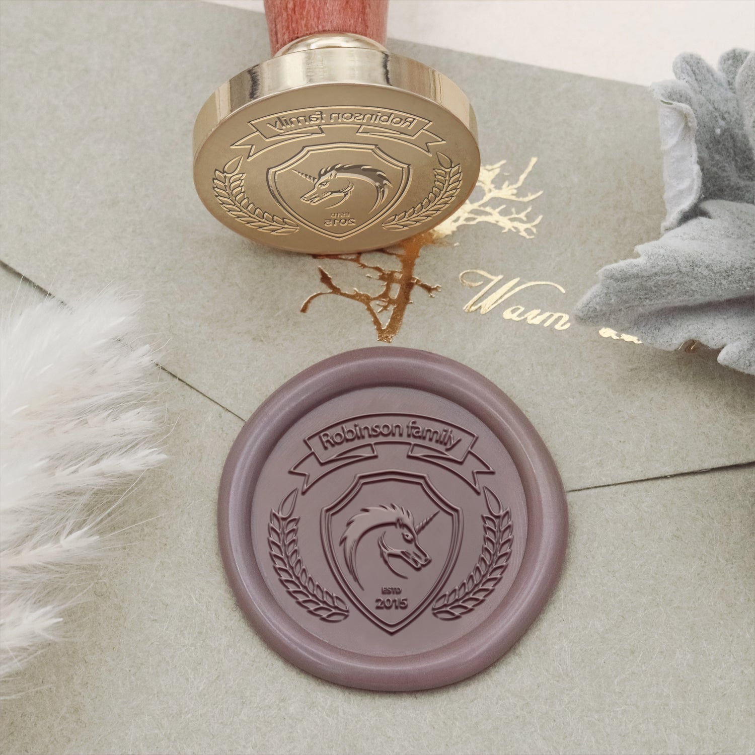 Custom Wax Seal Stamp - Custom Robinson Family Crest Wax Seal Stamp