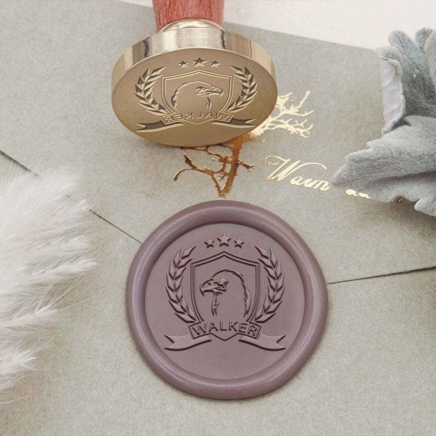 Custom Wax Seal Stamp - Custom Walker Family Eagle Crest Wax Seal Stamp
