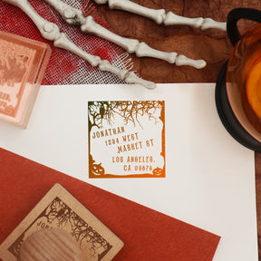 Custom Forest Halloween Address Rubber Stamp2