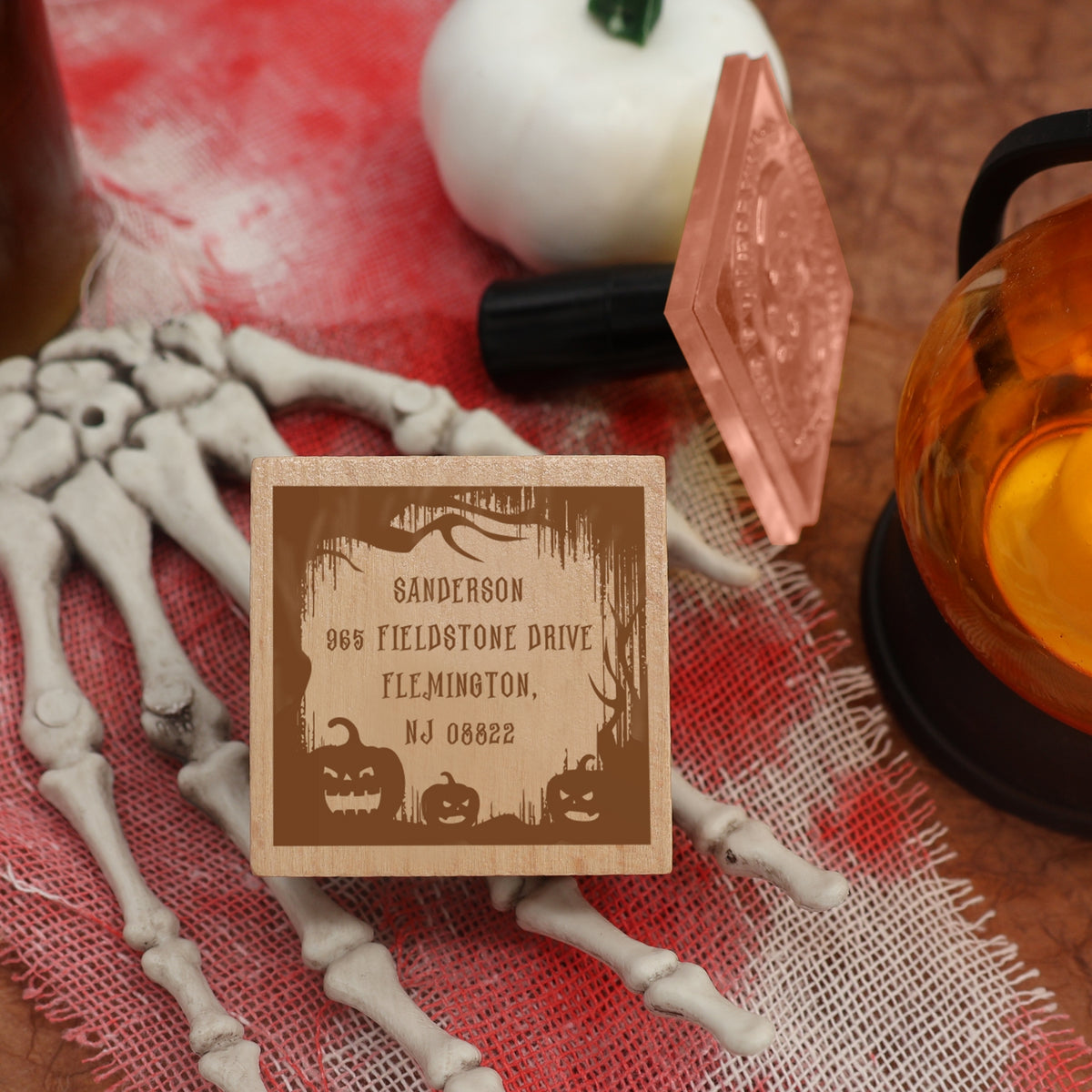 Custom Jack-o'-Lantern Halloween Address Rubber Stamp1