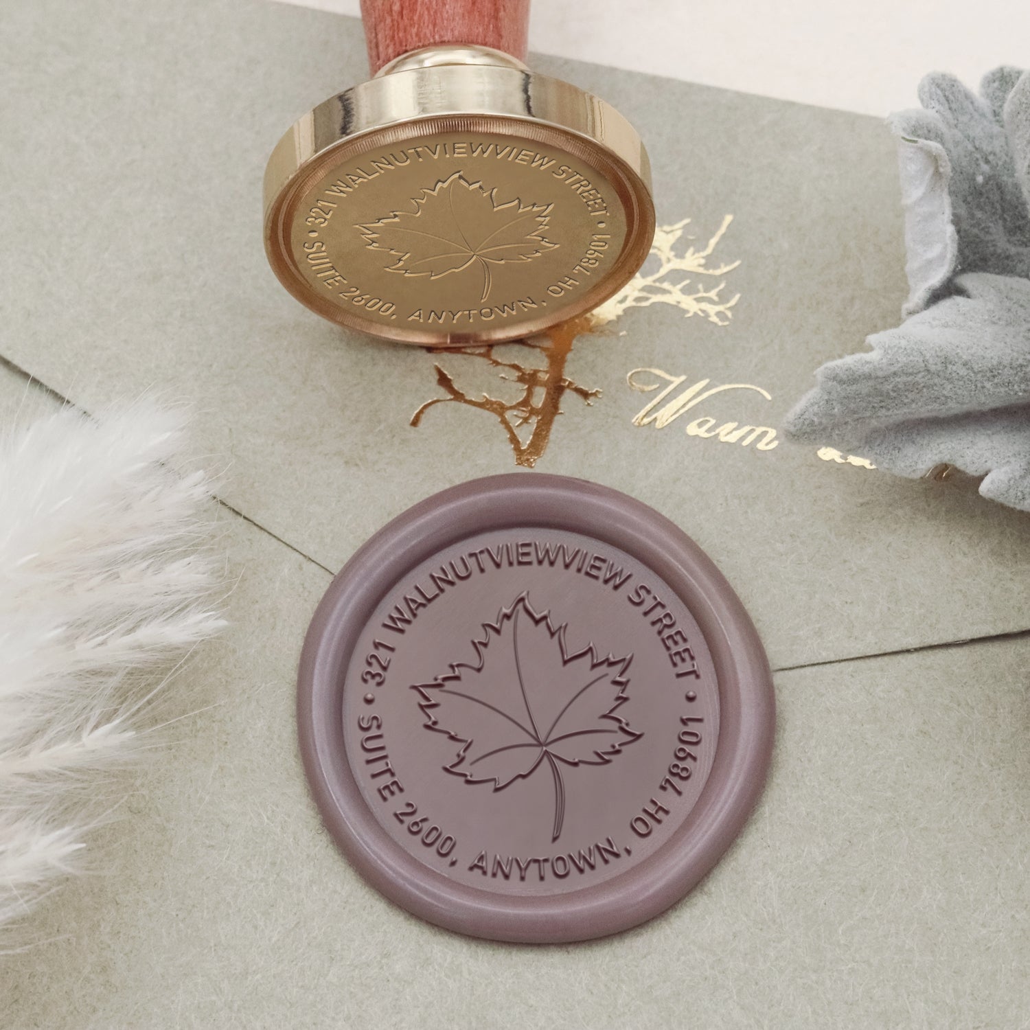 Custom Wax Seal Stamp - Custom Maple Leaf Address Wax Seal Stamp