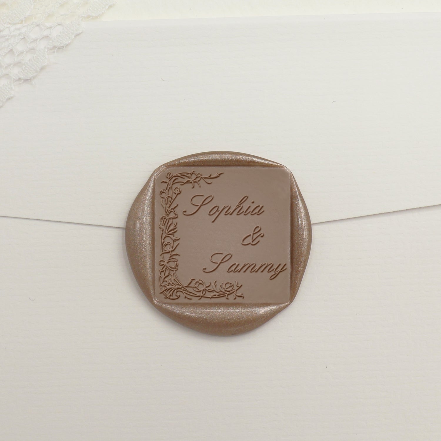 Custom Square Wedding Wax Seal Stamp - Style 2 - Stamprints1