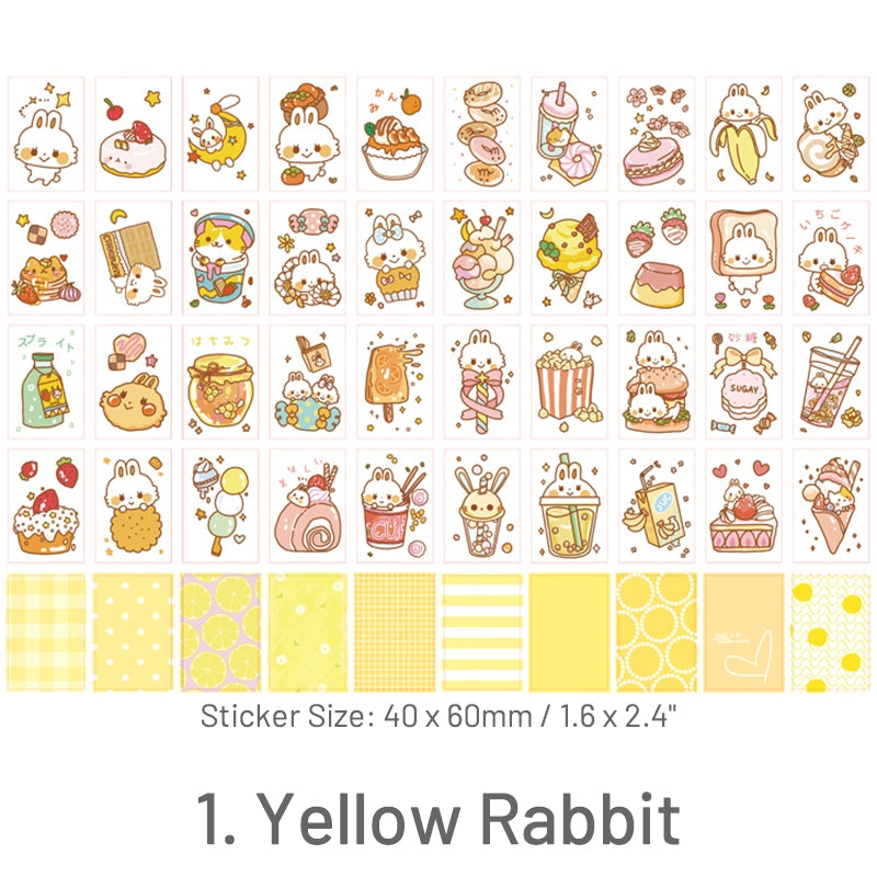 Yellow Rabbit-Pet and People Washi Sticker Book - Cat, Girl, Rabbit, Unicorn