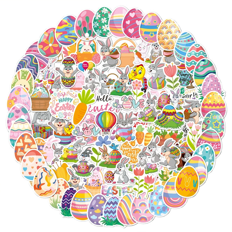 Easter Bunny and Egg Holographic Vinyl Stickers a