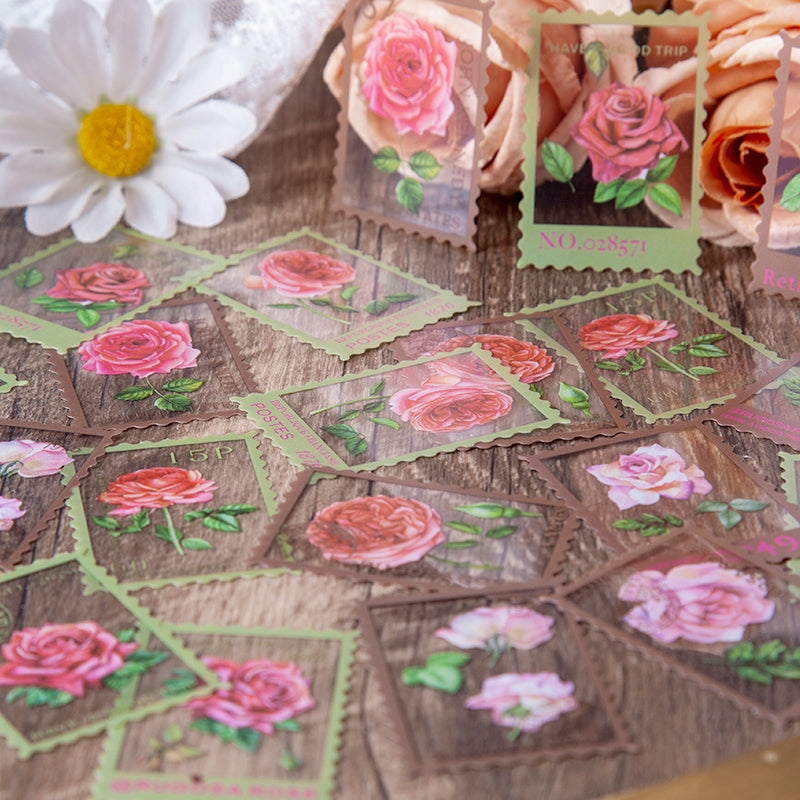 Cute Rose Flower Postage Stamps Stickers Graphic by sara_sb2000 · Creative  Fabrica