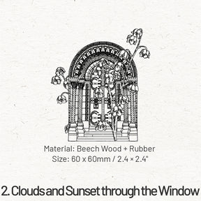 Flowers Outside the Window Series Window Theme Wooden Rubber Stamp sku-2