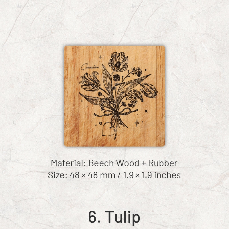 Forest Floral Series Wooden Rubber Stamp sku-6