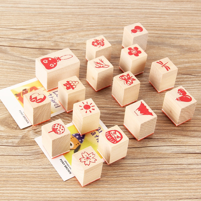 Fun Lifestyle Patterns Wooden Rubber Stamp Set a