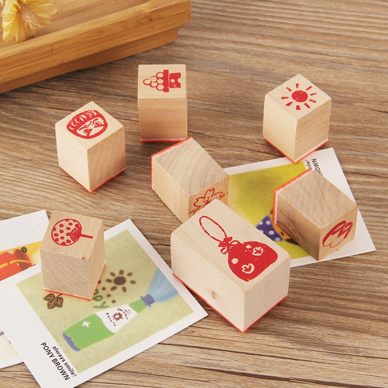 Fun Lifestyle Patterns Wooden Rubber Stamp Set b2