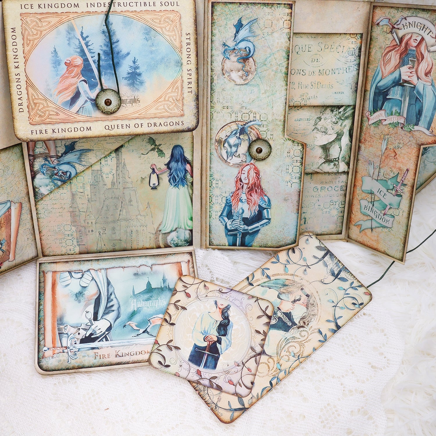 Girl and Dragon Handmade Junk Journal Folio Kit - Stamprints3