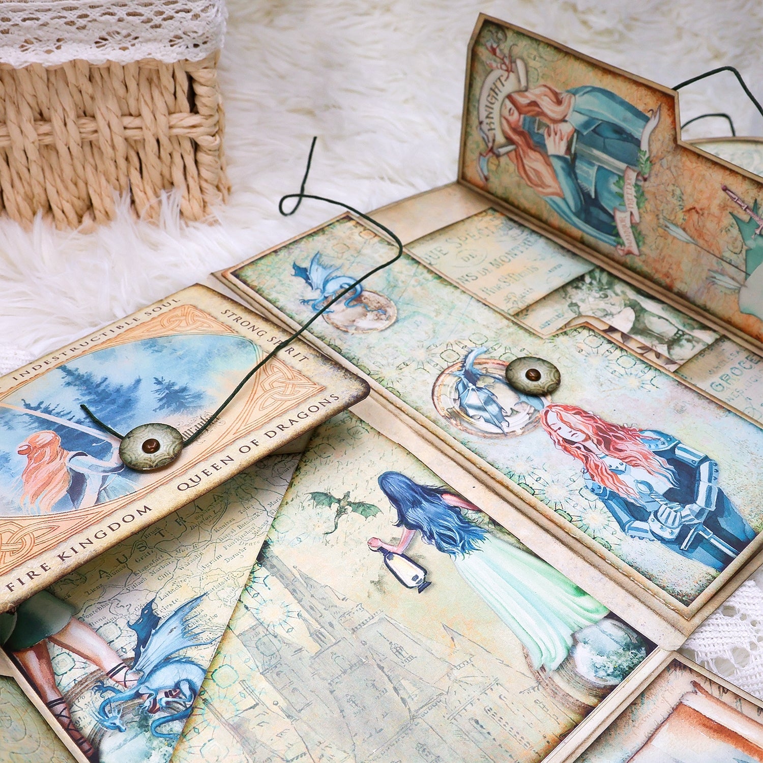 Girl and Dragon Handmade Junk Journal Folio Kit - Stamprints5