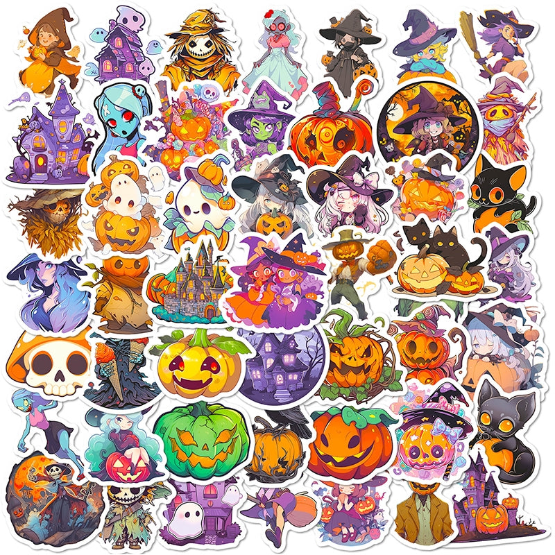 Halloween Cartoon Witch Pumpkin Decoration Vinyl Sticker a