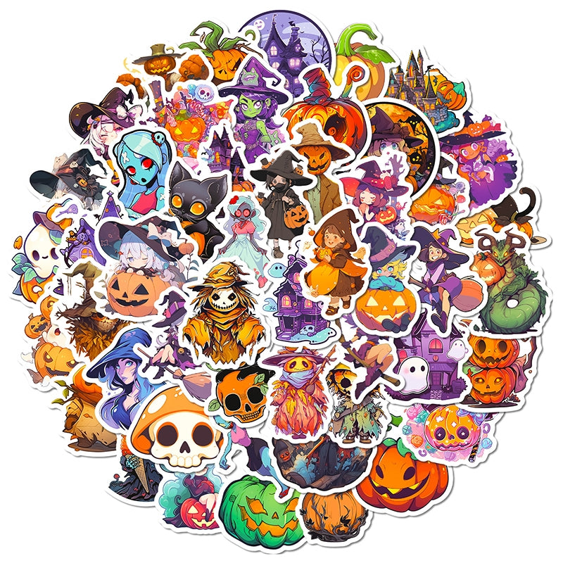 Halloween Cartoon Witch Pumpkin Decoration Vinyl Sticker sku-1