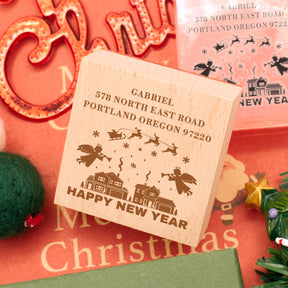 Happy New Year Square Address Rubber Stamp - Style 16 4