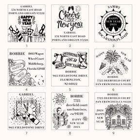 Happy New Year Square Address Rubber Stamp (27 Designs)4