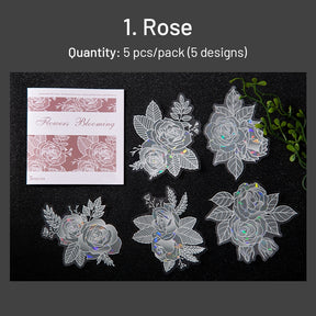 Holographic Hot Stamping Flower Theme Stickers - Rose, Lily, Daisy, Peach Blossom, Poppy, Hydrangea sku-1