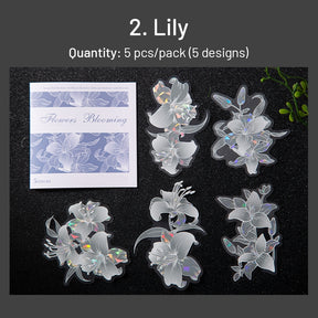 Holographic Hot Stamping Flower Theme Stickers - Rose, Lily, Daisy, Peach Blossom, Poppy, Hydrangea sku-2