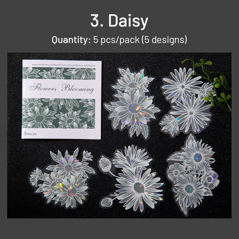 Holographic Hot Stamping Flower Theme Stickers - Rose, Lily, Daisy, Peach Blossom, Poppy, Hydrangea sku-3