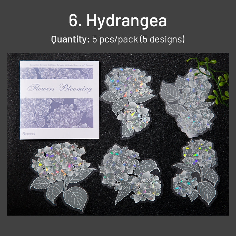 Holographic Hot Stamping Flower Theme Stickers - Rose, Lily, Daisy, Peach Blossom, Poppy, Hydrangea sku-6